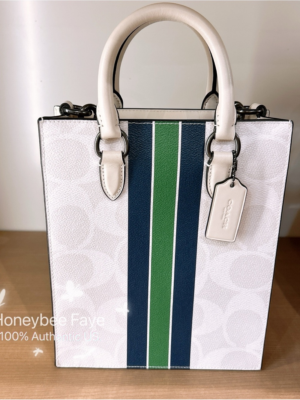 Coach men Dylan Signature Stripe Tote Bag in Chalk with chalk/Green